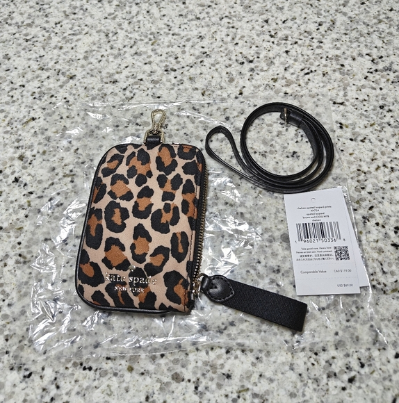 Kate spade Chelsea Leopard Card Case Lanyard - Picture 1 of 7